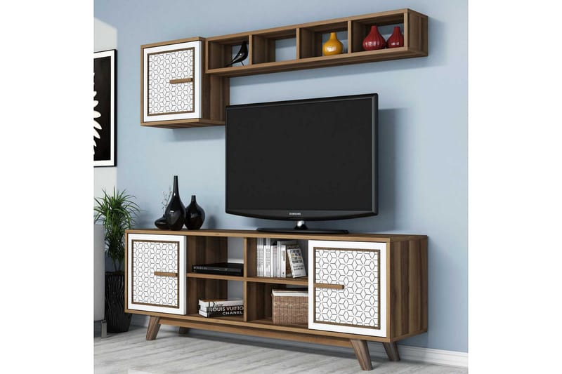 Hovdane TV-møbelsæt 160 cm - Brun / hvid - Tv-møbelsæt