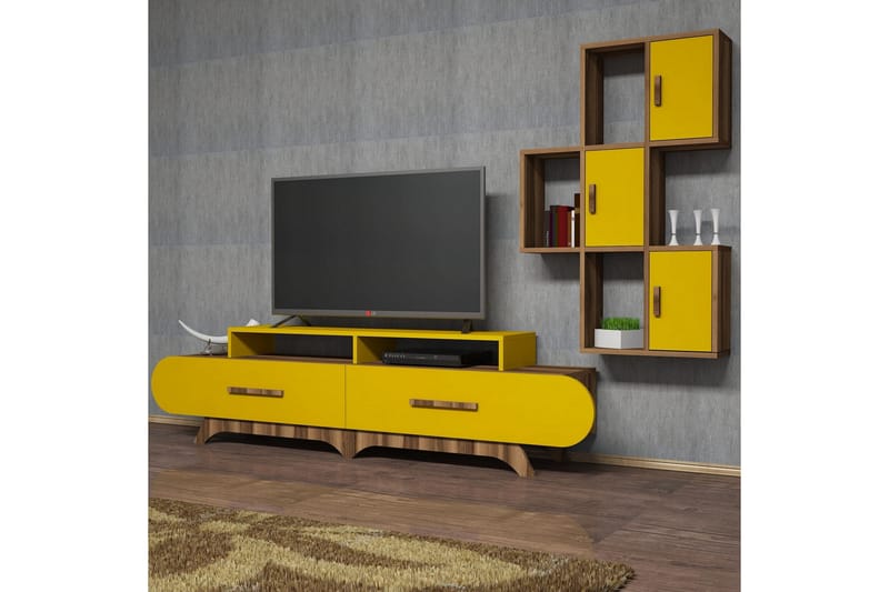 Hovdane TV-møbelsæt 205 cm - Brun / gul - Tv-møbelsæt