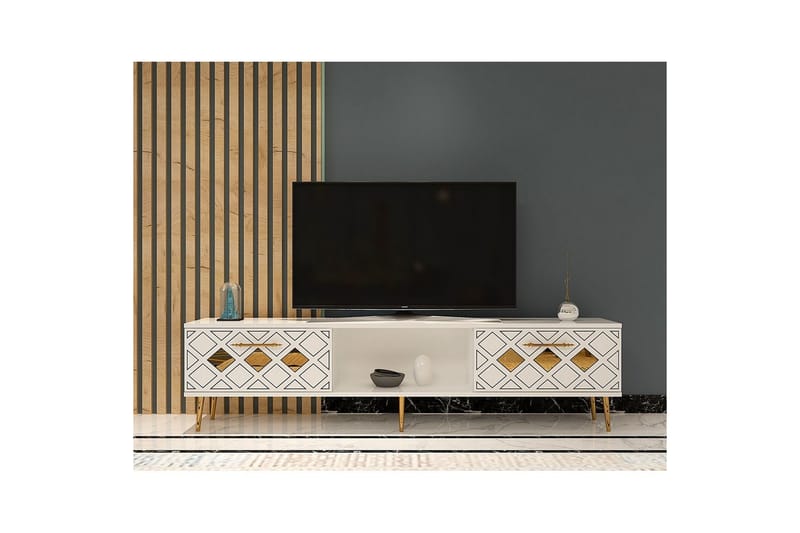 Ilna TV-bænk 150 cm - Hvid/Guld - Møbler - TV borde & mediemøbler - TV-borde