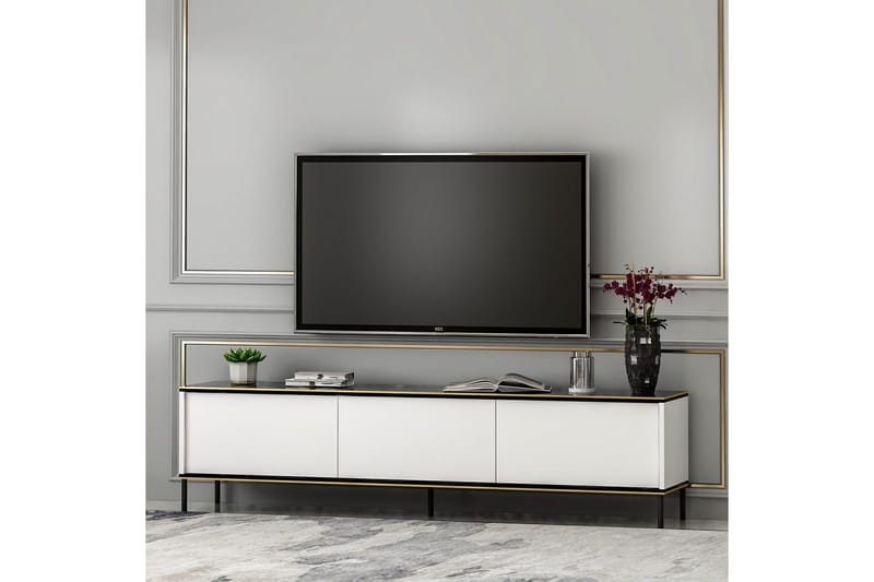 Imaj Gulvstående Tv-bænk 180 cm med Opbevaring i Malet Træ - Hvid - Møbler - TV borde & mediemøbler - TV-borde