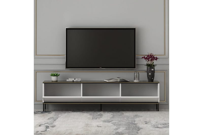Imaj Gulvstående Tv-bænk 180 cm med Opbevaring i Malet Træ - Hvid - Møbler - TV borde & mediemøbler - TV-borde