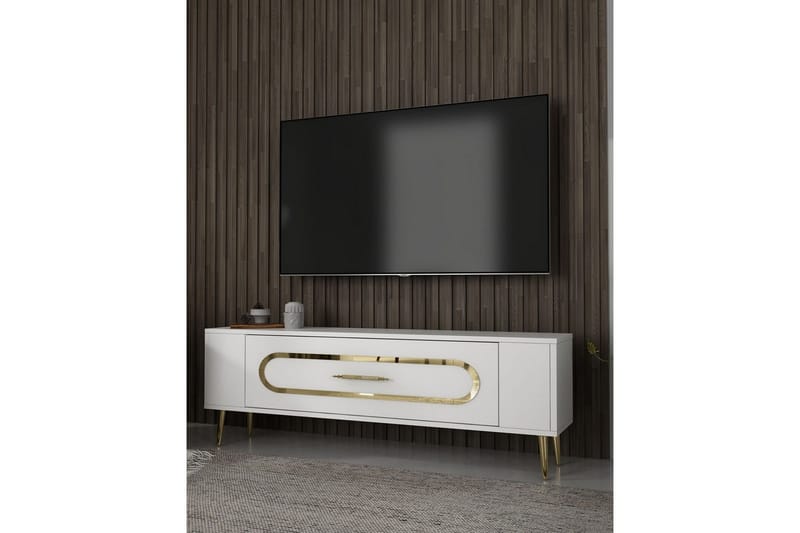 Javin TV-bænk 120 cm - Hvid/Guld - Møbler - TV borde & mediemøbler - TV-borde