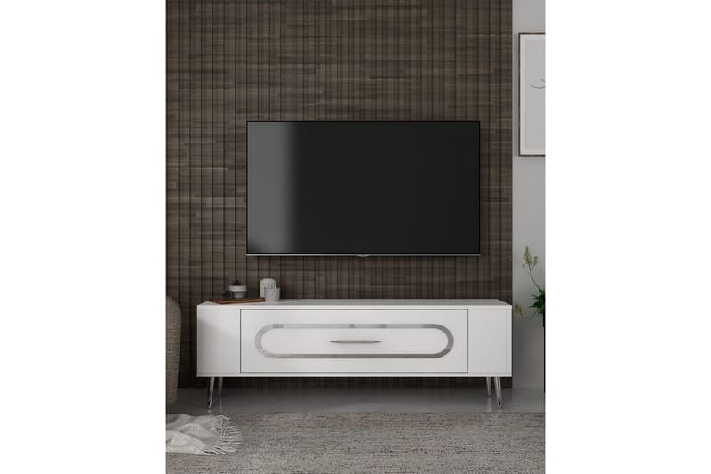 Javin TV-bænk 120 cm - Hvid/Sølv - Møbler - TV borde & mediemøbler - TV-borde