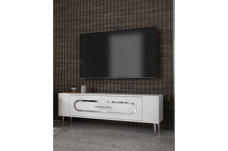 Javin TV-bænk 120 cm - Hvid/Sølv - Møbler - TV borde & mediemøbler - TV-borde