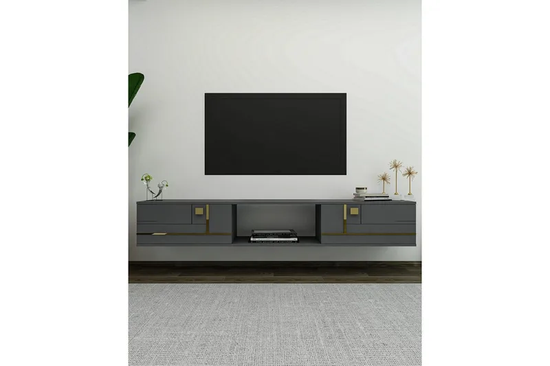 Jorin TV-bænk 150 cm - Antracit/Guld - Møbler - TV borde & mediemøbler - TV-borde