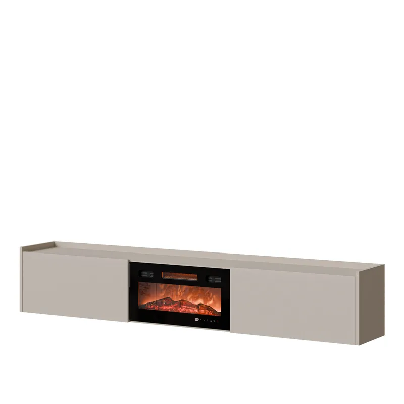 Jovren TV-bænk 200 cm med Pejs med Varmefunktion, Beige|sort