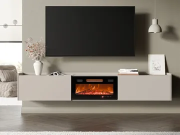 Jovren TV-bænk 200 cm med Pejs med Varmefunktion - Beige|sort - Møbler - TV borde & mediemøbler - TV-borde