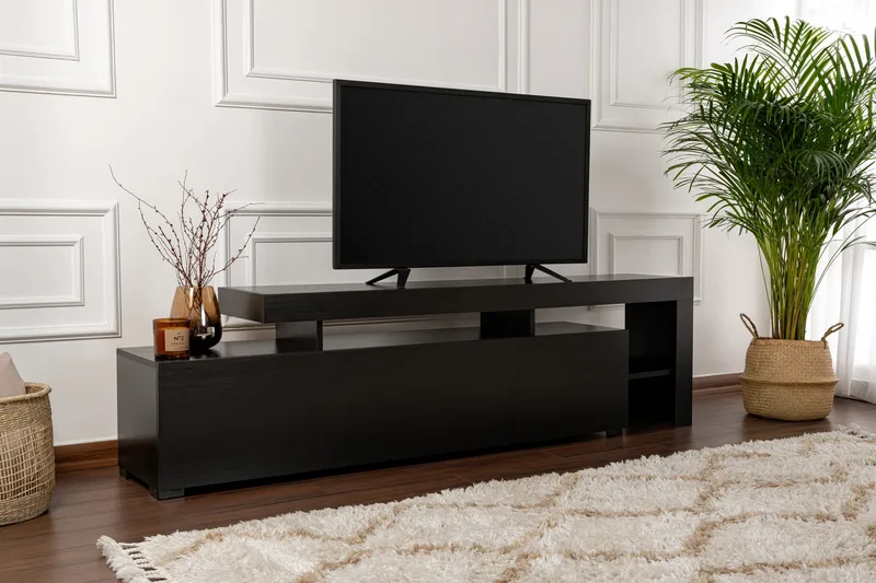 Jurukovo Gulvstående TV-bænk 192 cm med Opbevaring i Malet Træ - Sort - Møbler - TV borde & mediemøbler - TV-borde