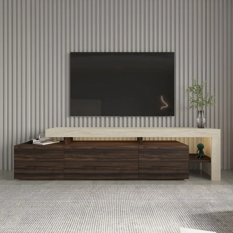 Jurukovo TV-bænk 192x53x37 cm - Travertin, valnød - Møbler - TV borde & mediemøbler - TV-borde