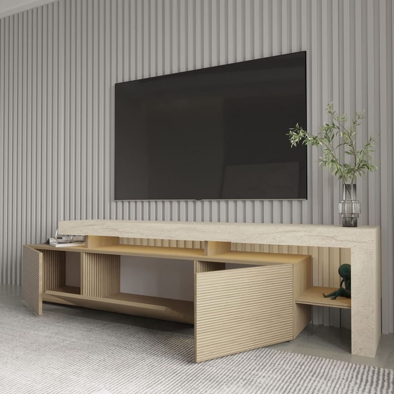 Jurukovo TV-bænk 192x53x37 cm - Travertin, varm eg - Møbler - TV borde & mediemøbler - TV-borde