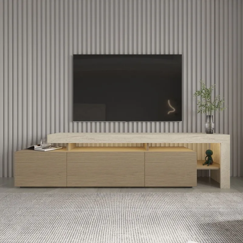 Jurukovo TV-bænk 192x53x37 cm - Travertin, varm eg - Møbler - TV borde & mediemøbler - TV-borde