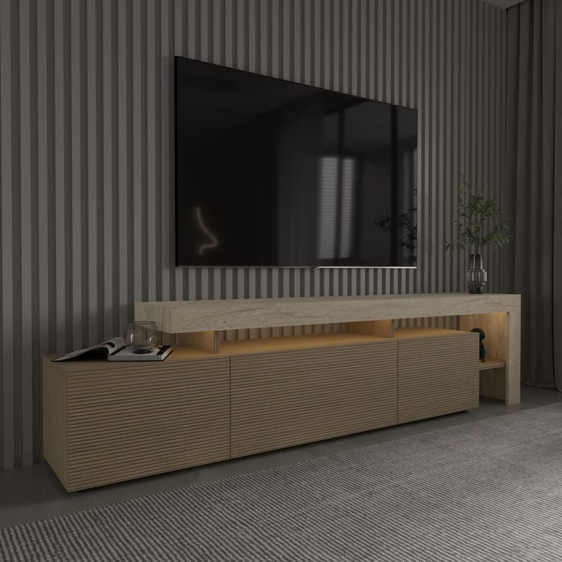 Jurukovo TV-bænk 192x53x37 cm - Travertin, varm eg - Møbler - TV borde & mediemøbler - TV-borde