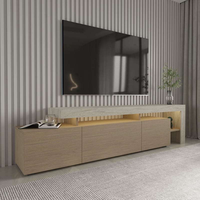 Jurukovo TV-bænk 192x53x37 cm - Travertin, varm eg - Møbler - TV borde & mediemøbler - TV-borde