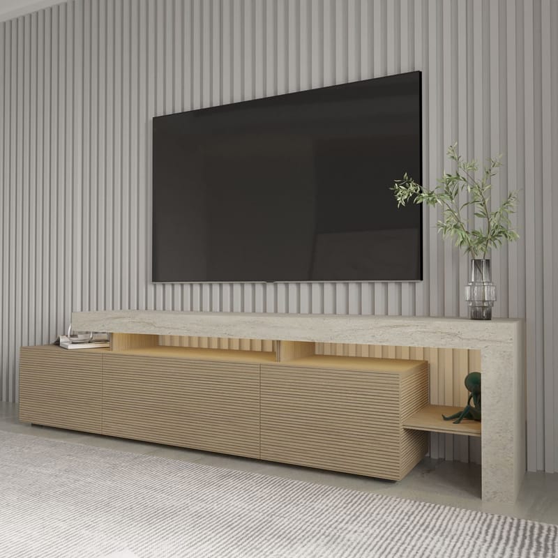 Jurukovo TV-bænk 192x53x37 cm - Travertin, varm eg - Møbler - TV borde & mediemøbler - TV-borde