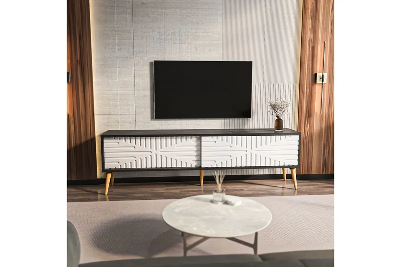 Kalon TV-bænk 180 cm - Sort/Hvid - Møbler - TV borde & mediemøbler - TV-borde