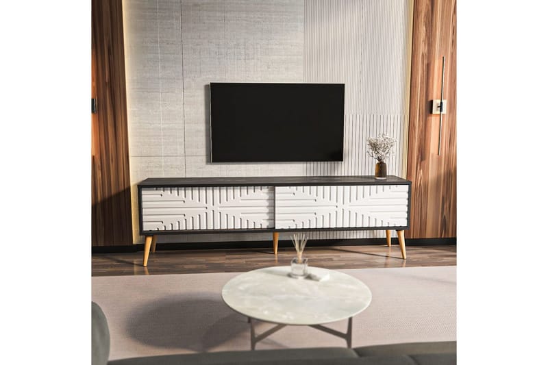 Kalon TV-bænk 180 cm - Sort/Hvid - Møbler - TV borde & mediemøbler - TV-borde