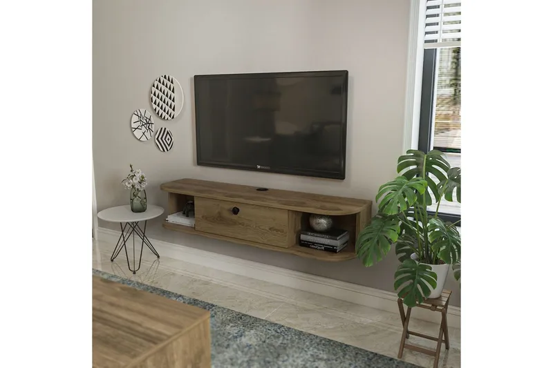 Kalvos Vægmonteret Tv-bænk 120 cm med Opbevaring i Træ - Brun - Møbler - TV borde & mediemøbler - TV-borde