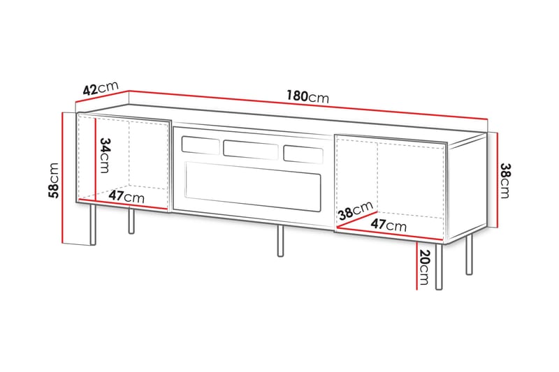 Kamta TV-bænk 180 cm - Sort - Møbler - TV borde & mediemøbler - TV-borde