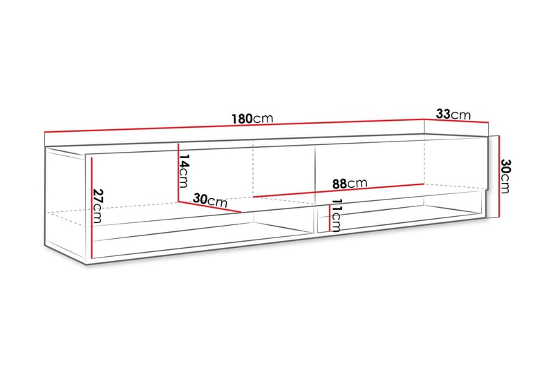 Kanak Vægmonteret Tv-bord 180 cm med Opbevaring i Malet Træ - Sort - Møbler - TV borde & mediemøbler - TV-borde