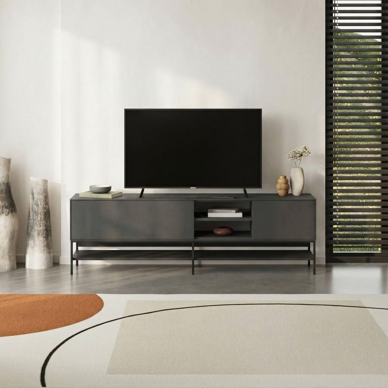 Kenvor TV-bænk 180 cm - Antracit, Wood Black, Black - Møbler - TV borde & mediemøbler - TV-borde