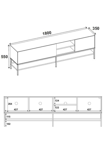 Kenvor TV-bænk 180 cm - Milano Walnut, Wood Black, Black - Møbler - TV borde & mediemøbler - TV-borde