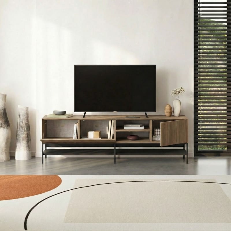 Kenvor TV-bænk 180 cm - Naturlig eg, træsort, sort, sort - Møbler - TV borde & mediemøbler - TV-borde