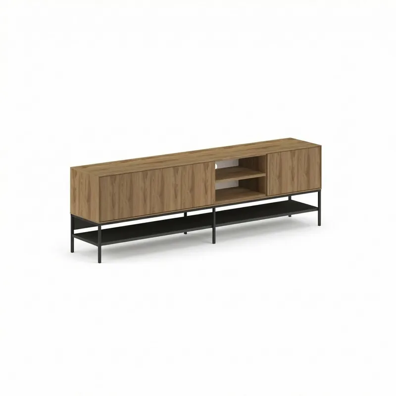 Kenvor TV-bænk 180 cm, Naturlig eg, træsort, sort, sort