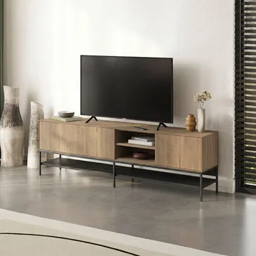 Kenvor TV-bænk 180 cm - Naturlig eg, træsort, sort, sort - Møbler - TV borde & mediemøbler - TV-borde