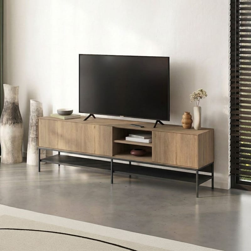 Kenvor TV-bænk 180 cm - Naturlig eg, træsort, sort, sort - Møbler - TV borde & mediemøbler - TV-borde
