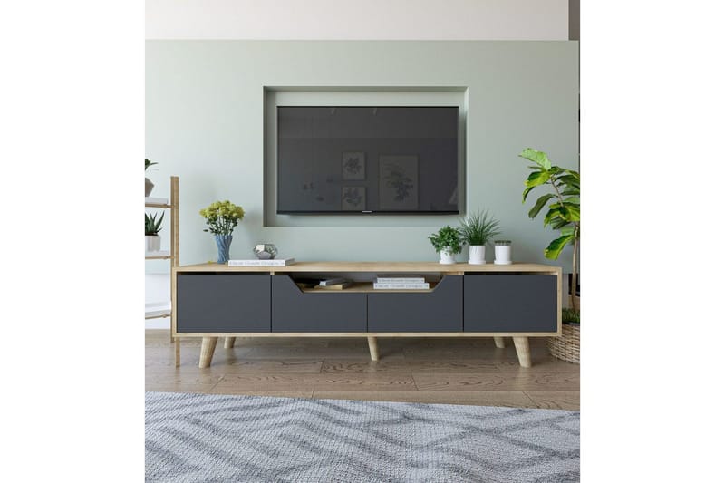 Kollumber TV-bænk 180x30 cm - Brun/Antracit - Møbler - TV borde & mediemøbler - Mediestativ & vægbeslag