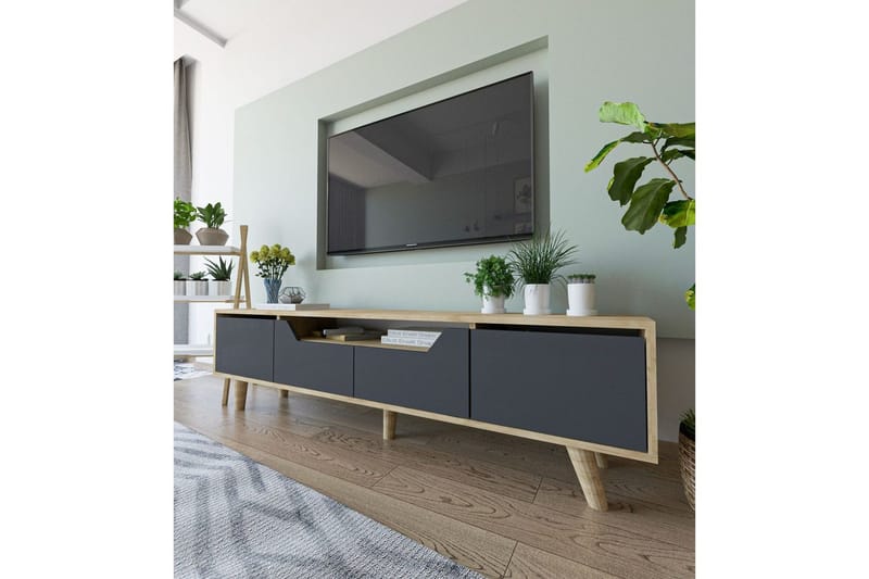 Kollumber TV-bænk 180x30 cm - Brun/Antracit - Møbler - TV borde & mediemøbler - Mediestativ & vægbeslag