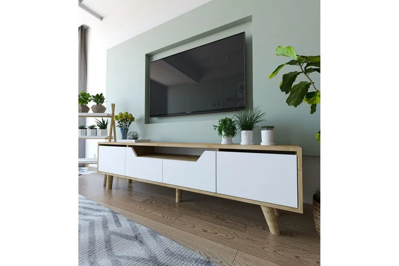 Kollumber TV-bænk 180x30 cm - Brun/Hvid - Møbler - TV borde & mediemøbler - Mediestativ & vægbeslag