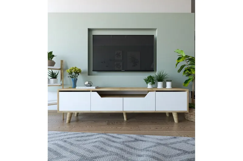 Kollumber TV-bænk 180x30 cm - Brun/Hvid - Møbler - TV borde & mediemøbler - Mediestativ & vægbeslag