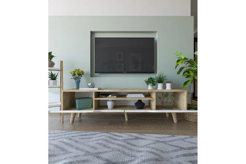 Kollumber TV-bænk 180x30 cm - Brun/Hvid - Møbler - TV borde & mediemøbler - Mediestativ & vægbeslag