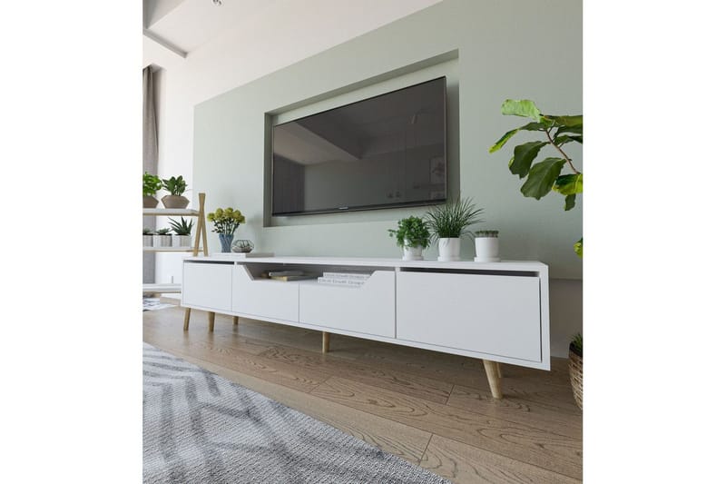 Kollumber TV-bænk 180x30 cm - Hvid - Møbler - TV borde & mediemøbler - Mediestativ & vægbeslag