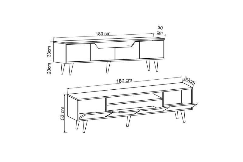 Kollumber TV-bænk 180x30 cm - Hvid - Møbler - TV borde & mediemøbler - Mediestativ & vægbeslag
