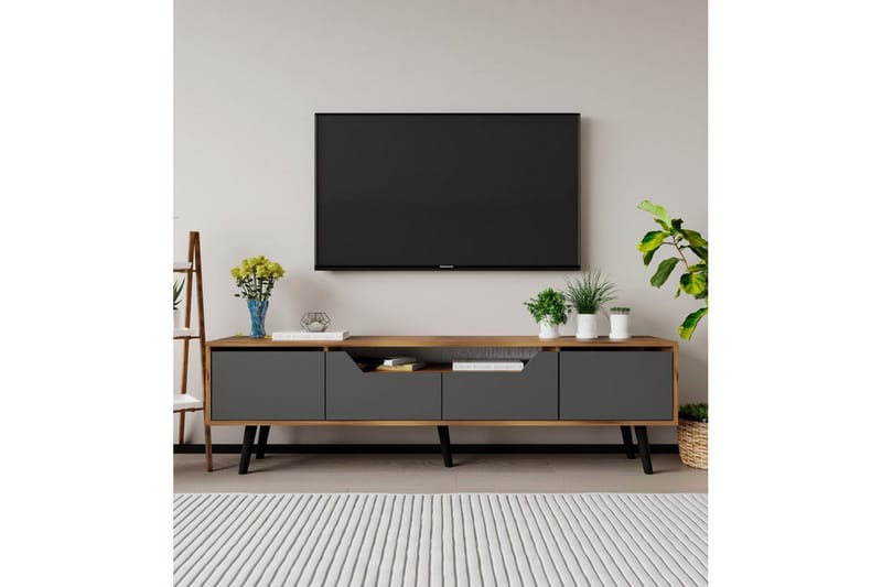 Kollumber TV-bænk 180x30 cm - Valnød/Antracit - Møbler - TV borde & mediemøbler - Mediestativ & vægbeslag