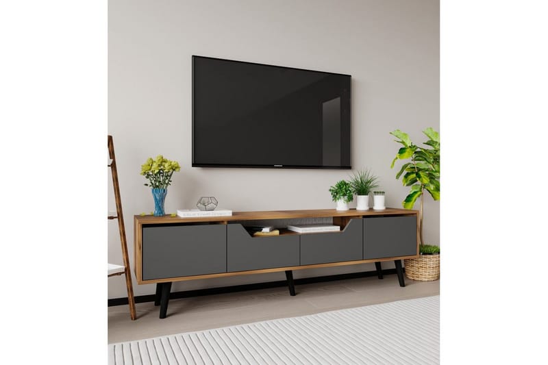 Kollumber TV-bænk 180x30 cm - Valnød/Antracit - Møbler - TV borde & mediemøbler - Mediestativ & vægbeslag