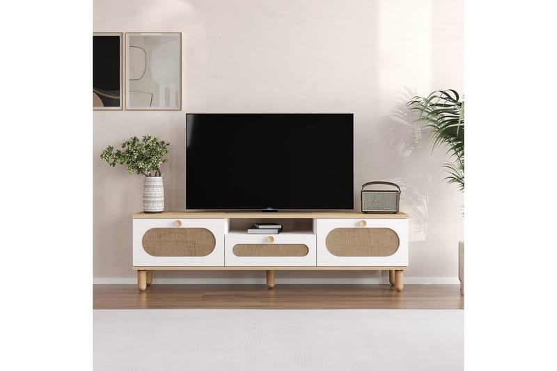 Kumail TV-bænk 150 cm - Eg/Hvid - Møbler - TV borde & mediemøbler - TV-borde