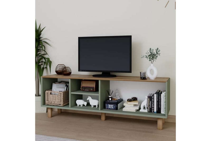 Kuniyoshi Gulvstående Tv-bord 160 cm med Opbevaring i Malet Træ - Grøn - Møbler - TV borde & mediemøbler - TV-borde