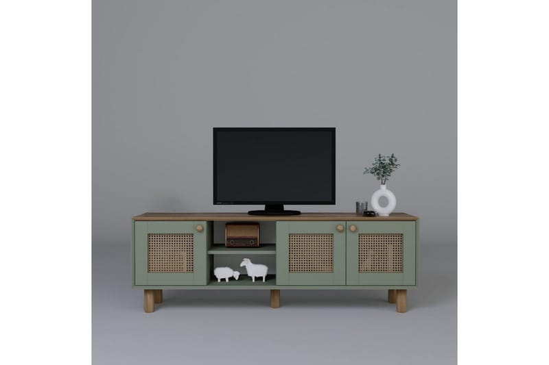 Kuniyoshi Gulvstående Tv-bord 160 cm med Opbevaring i Malet Træ - Grøn - Møbler - TV borde & mediemøbler - TV-borde