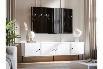 Laholm Gulvstående TV-bænk 201 cm med Opbevaring i Malet Træ - Hvid - Møbler - TV borde & mediemøbler - TV-borde