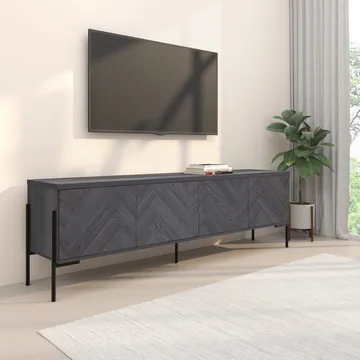 Lav skænk Loft24 Charlene Gråt sildebensmønster/grå eg - Grå eg i sildebensmønster / grå eg - Møbler - TV borde & mediemøbler - TV-borde