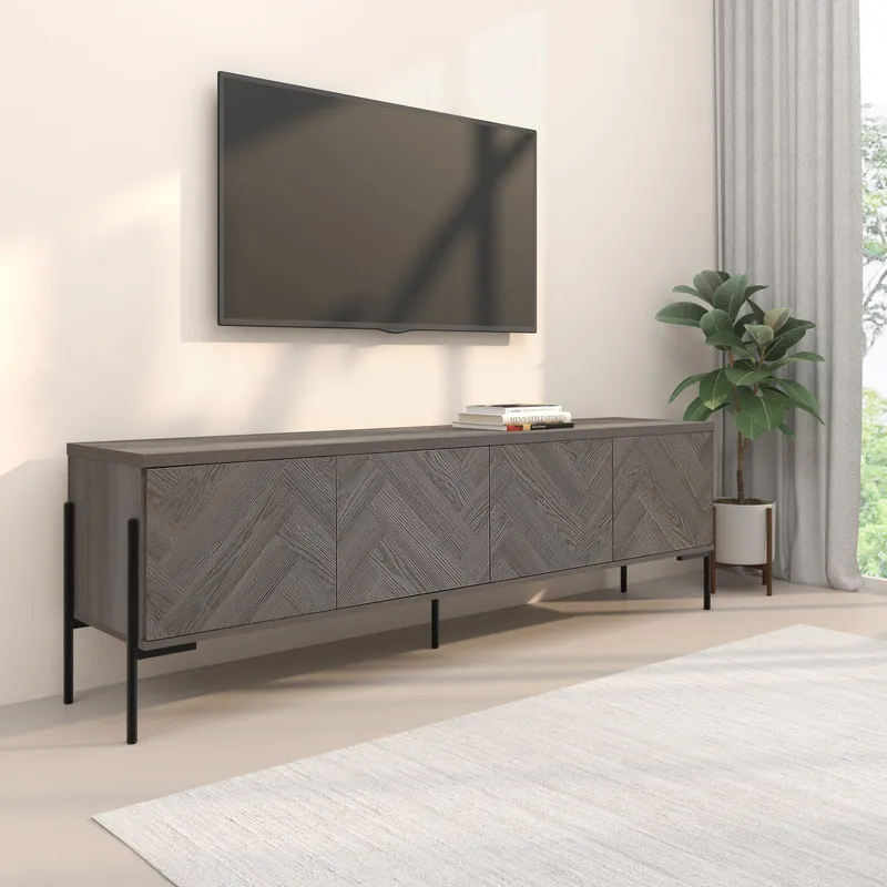 Lav skænk Loft24 Charlene Hvidt sildebensmønster/hvid eg - Hvid eg i sildebensmønster / hvid eg - Møbler - TV borde & mediemøbler - TV-borde
