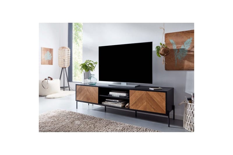 Lavbord Wohnling Eg Træ Folieret med 2 Døre Opbevaringsbakke Metalben Landstil - Møbler - TV borde & mediemøbler - Mediestativ & vægbeslag