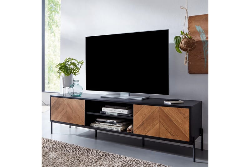 Lavbord Wohnling Eg Træ Folieret med 2 Døre Opbevaringsbakke Metalben Landstil - Møbler - TV borde & mediemøbler - Mediestativ & vægbeslag