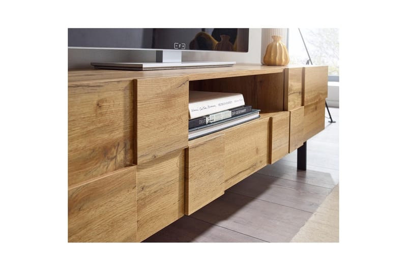 Lavbord Wohnling Eg Træ Folieret med 2 Døre Skuffe Metalben Landstil - Møbler - TV borde & mediemøbler - TV-skab