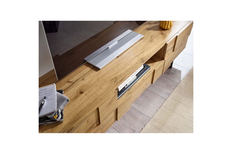 Lavbord Wohnling Eg Træ Folieret med 2 Døre Skuffe Metalben Landstil - Møbler - TV borde & mediemøbler - TV-skab