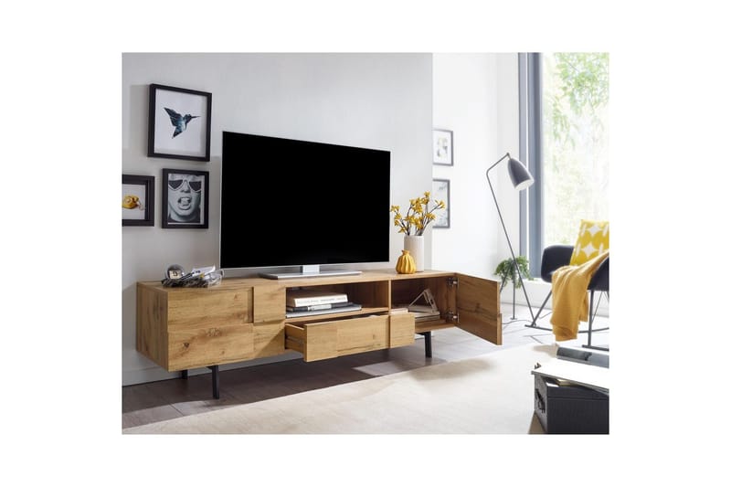 Lavbord Wohnling Eg Træ Folieret med 2 Døre Skuffe Metalben Landstil - Møbler - TV borde & mediemøbler - TV-skab