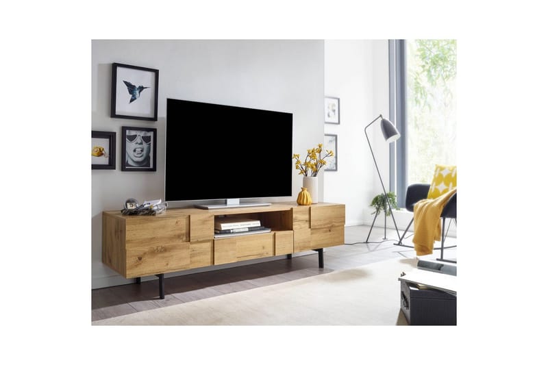 Lavbord Wohnling Eg Træ Folieret med 2 Døre Skuffe Metalben Landstil - Møbler - TV borde & mediemøbler - TV-skab